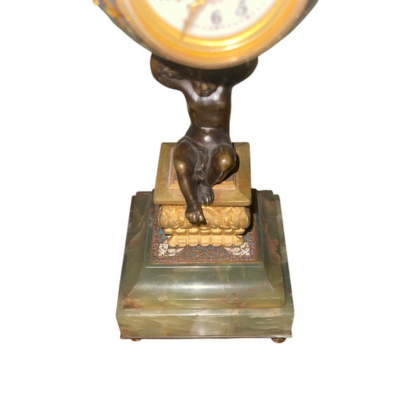 19th Century French Champlevé Enamel Figural Mantel Clock