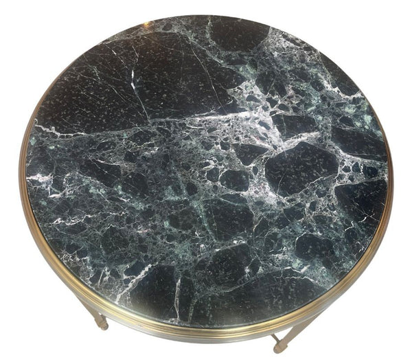 Pair of Mid-Century Maison Jansen Round Side Tables with Marble Tops. France.