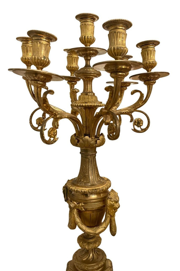 Large 19th Century French Doré Bronze Clock Garniture Marked Jules Graux, Paris.