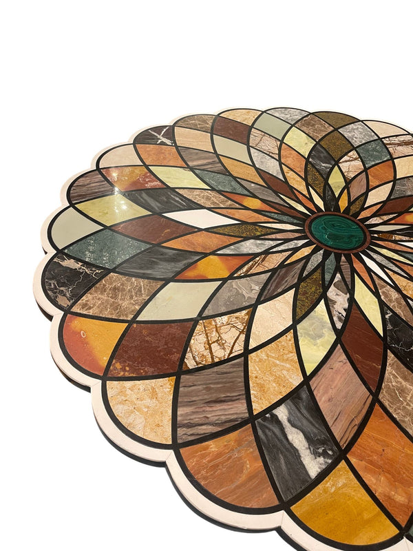 Early 20th C. Italian Pietra Dura Geometric Flower Center Table w/ Marble Base