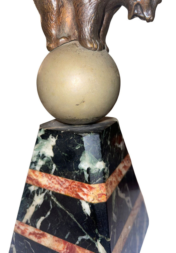 French Art Deco Bronze Bear Sculpture on Marble Base, 1920's.