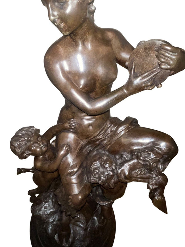 Large 18th Century French Clodion Bronze Bacchic Group w/ Satyr & Putti.