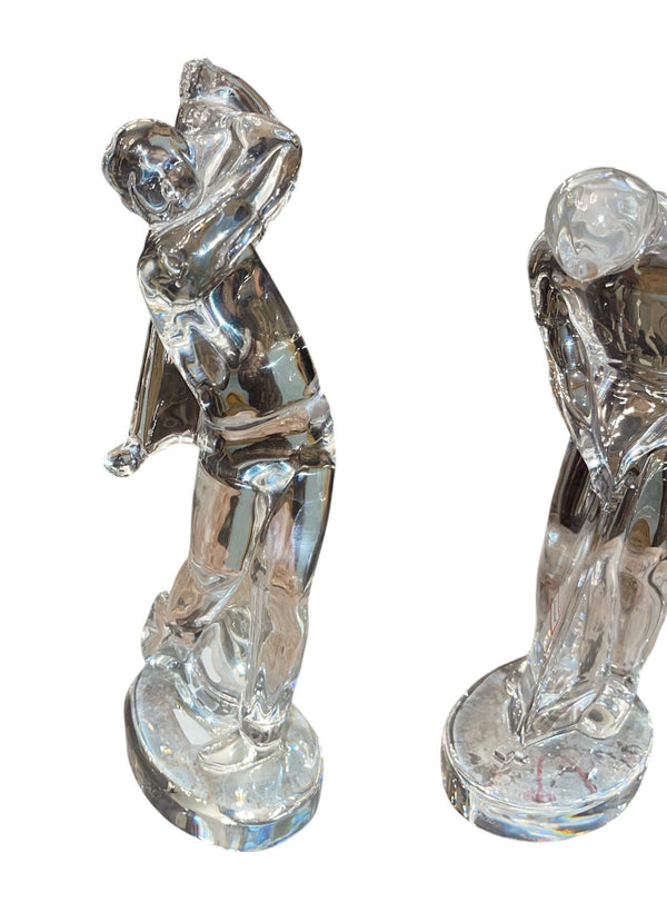 Pair of Baccarat Crystal Golfer Figurines