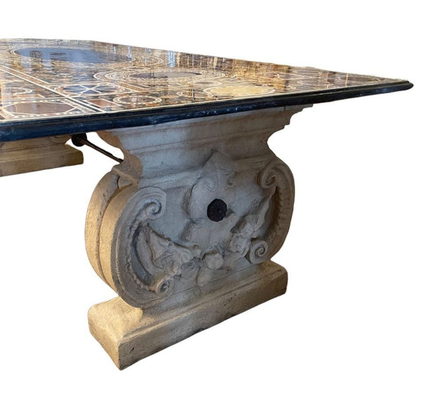Massive Italian Pietra Dura Dining Table with Stone Bases, c. 1980s
