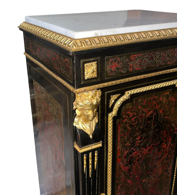 19th Century French Boulle Cabinet with Dore Bronze and White Marble Top