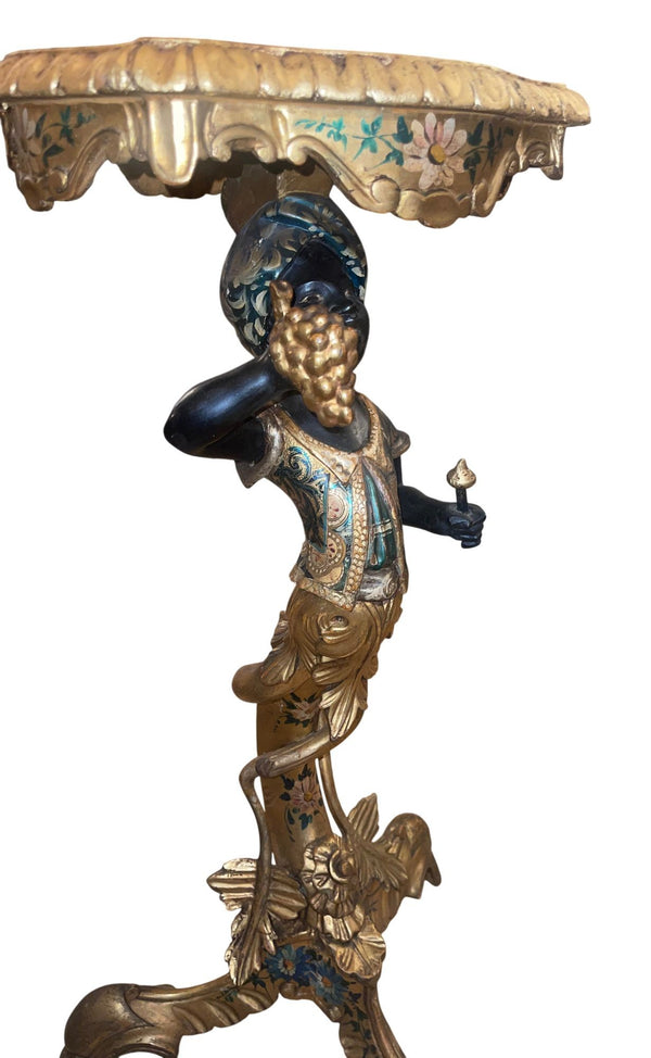 Pair of Mid-19th Century Italian Polychrome & Gilt Blackamoor Pedestal Tables
