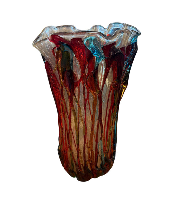 Large Murano Polychrome Glass Vase Attributed to Barovier e Toso. Italy, 1960's.