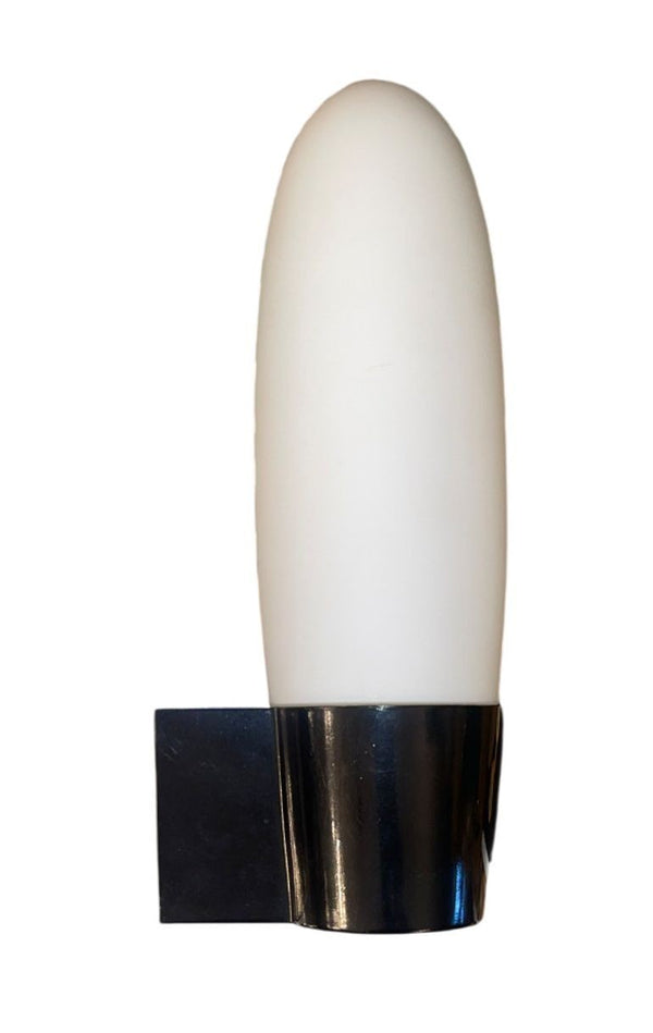 Set of 3 Wagenfeld Style Milky Glass Sconces with Black Base. Germany, 1950's.