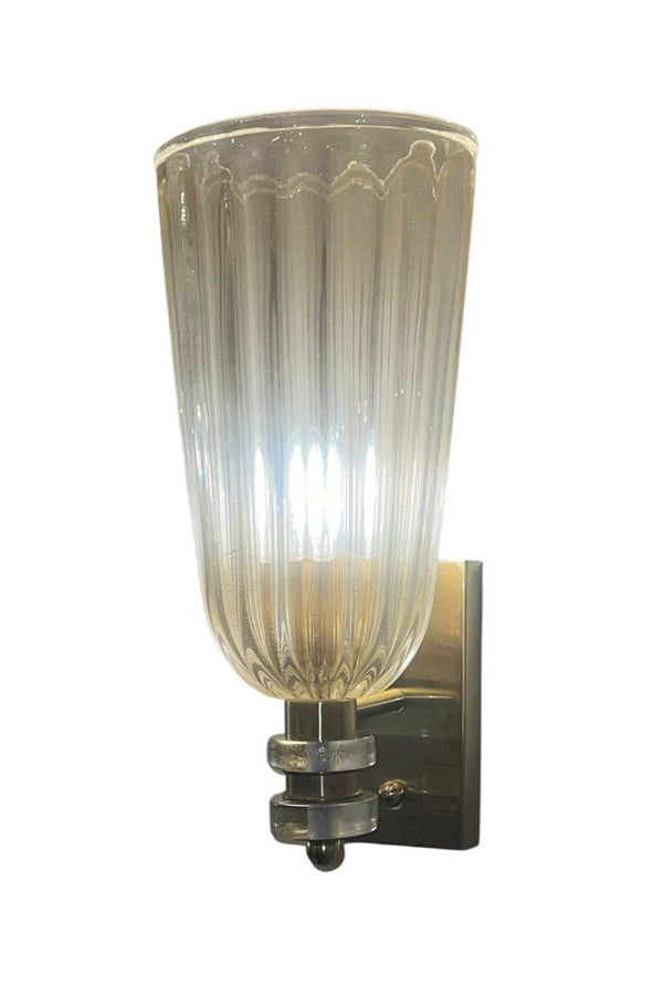 Set of Six Clear Murano Glass Fazzoleto Sconces with Gold Flecks. Italy, 1980's.