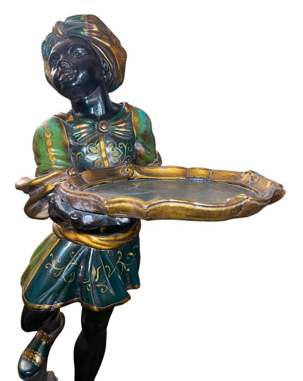 Early 20th Century Italian Pair of Polychrome Blackamoor Carved Wood Figures