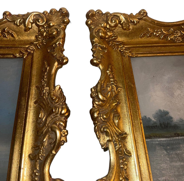 Set of Two 19th Century Antique Marine Oil Paintings in Gilt Frames