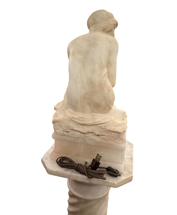 Italian Alabaster Female Bather Lamp with Pedestal. Early 20th Century.