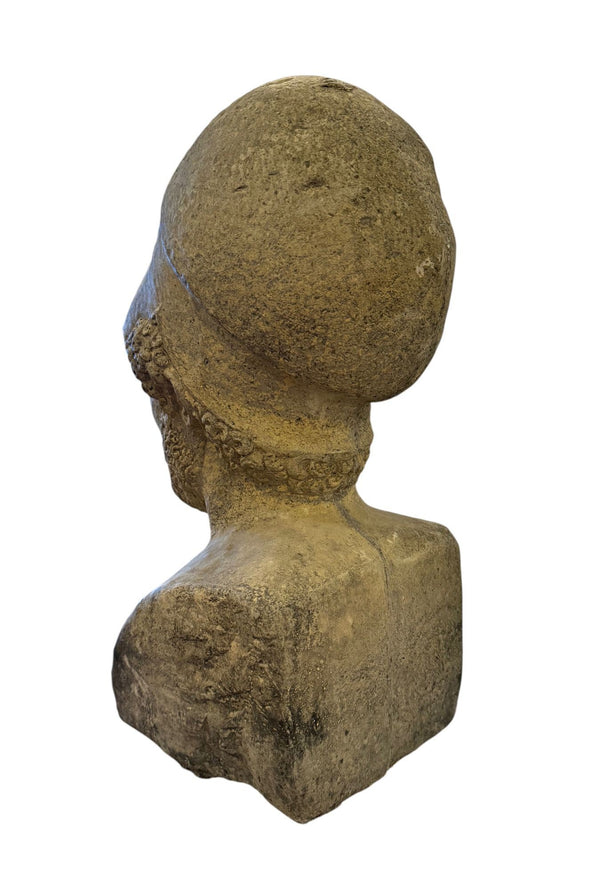 Carved Stone Bust of Pericles with Corinthian Helmet. Italy, 20th Century.