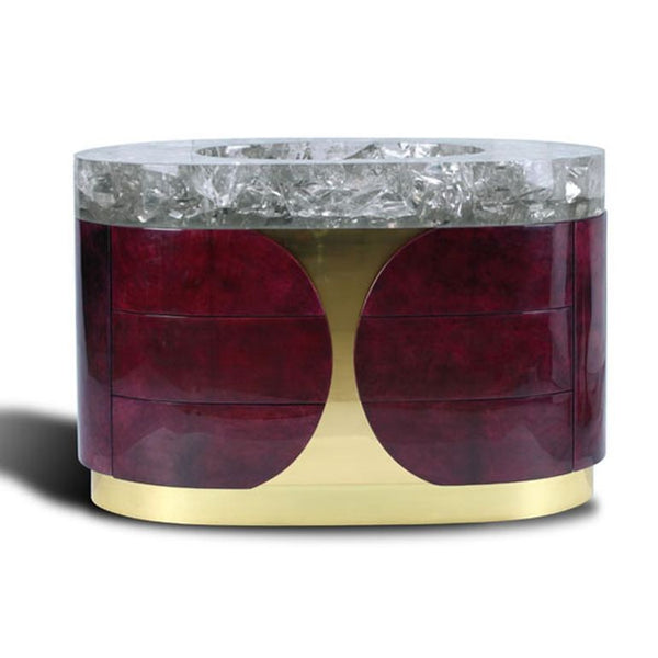 Citron Bathroom Vanity Cabinet-Hand-Dyed Eggplant Goatskin w/ Crystal Resin Sink