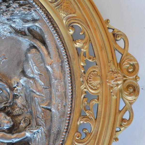 Pair of Italian Deep Relief Figural Metal Wall Plaques, Late 19th Century.
