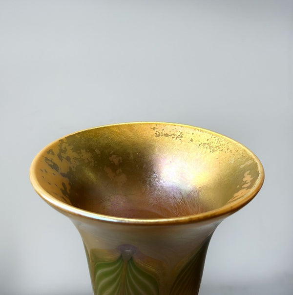 L.C. Tiffany Favrile Glass and Gilt Bronze Trumpet Vase, No. 1043