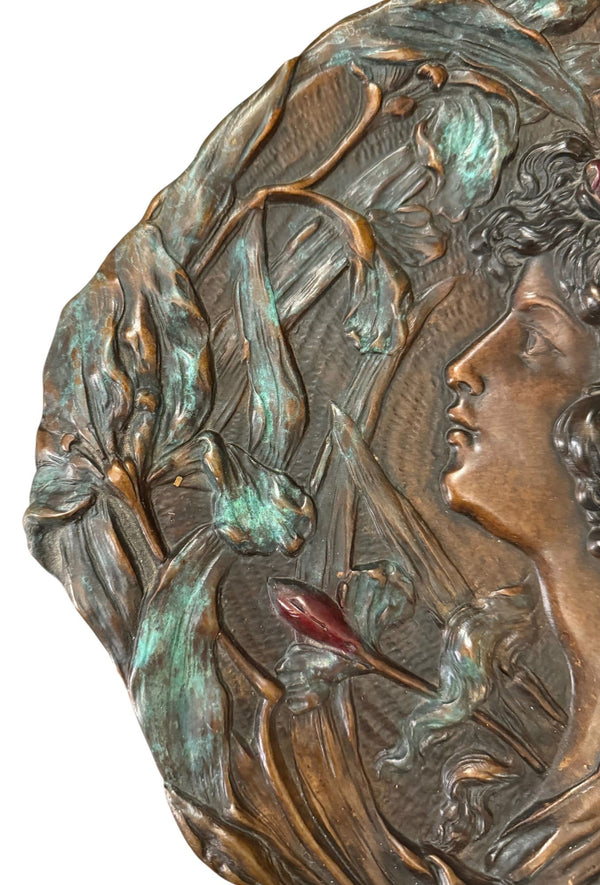 Signed A. Mucha Art Nouveau Floral Relief Wall Plaque, Early 20th Century.