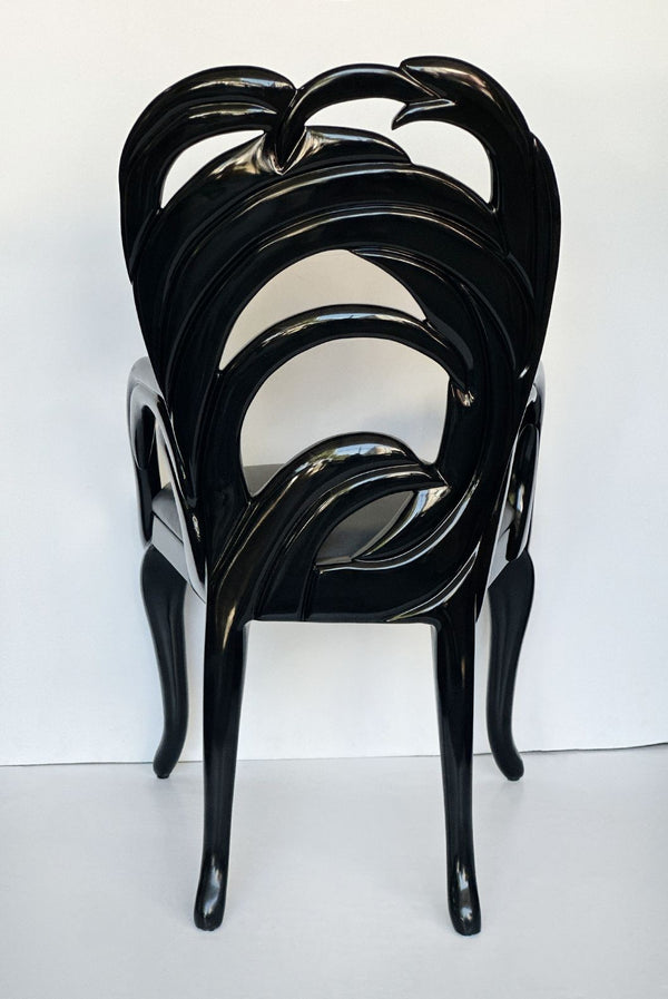 Set of Ten Vintage Carved Wood "Palm Leaf" Chairs by Phyllis Morris, c. 1970's