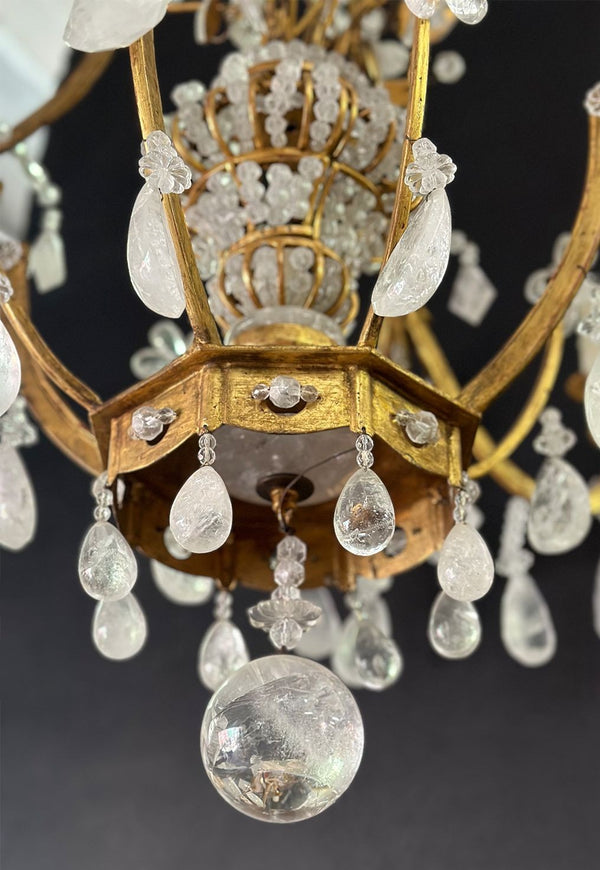 Vintage Italian Rock Crystal & Gilt Metal Chandelier