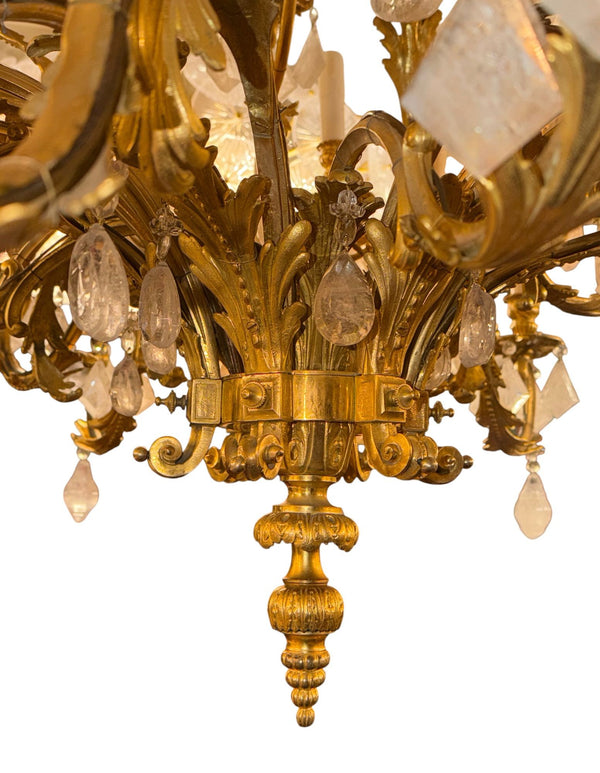 French 1880s Louis XVI 42-Light Dore Bronze & Rock Crystal Chandelier Signed B.R