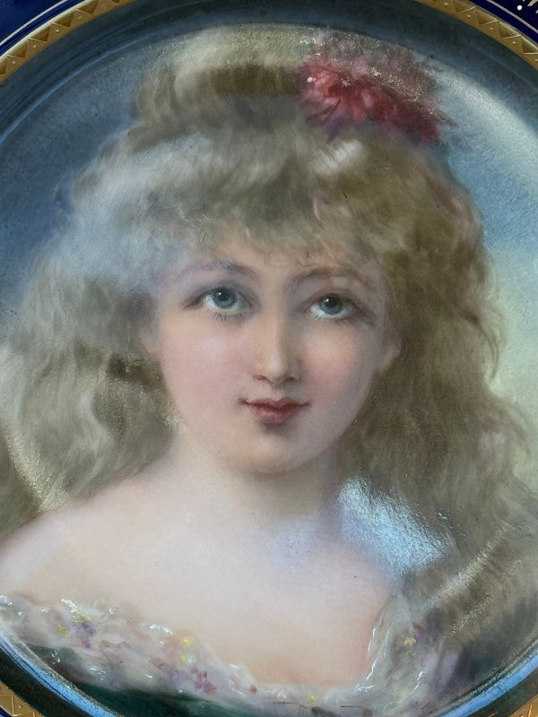 19th Century Vienna Porcelain Portrait Plate in Giltwood Frame Signed F. Fenner.