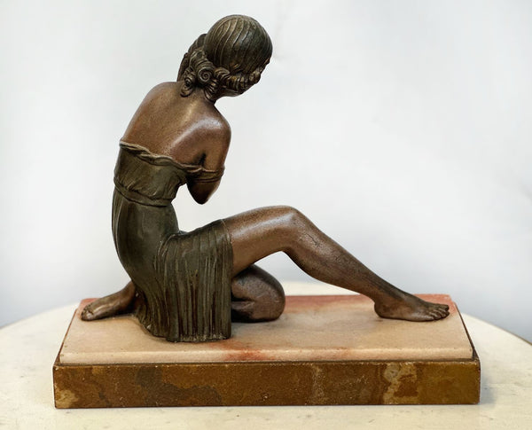 Bronze Sculpture of a Girl on Marble Base by D.H. Chiparus