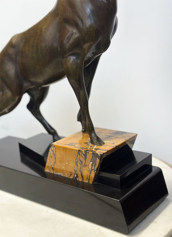 Art Deco Bronze Sculpture of a Deer on Marble Base, c. 1930's