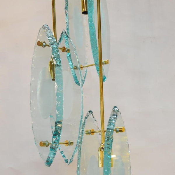 Italian Chandelier Thick Etched Glass Brass / Exclusive Design, Gianluca Fontana