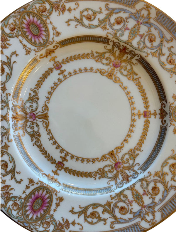 Set of Twelve Royal Worcester England Gilt Dinner Plates for R.H. Macy. New York