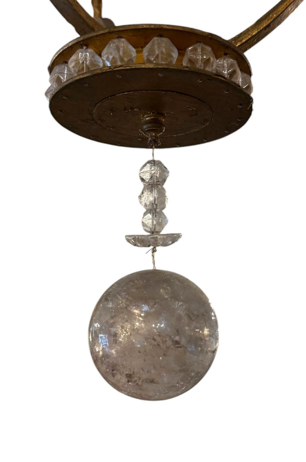 Gold Leaf Wrought Iron Rock Crystal & Citrine Fruit Chandelier Italy Mid-20th C.