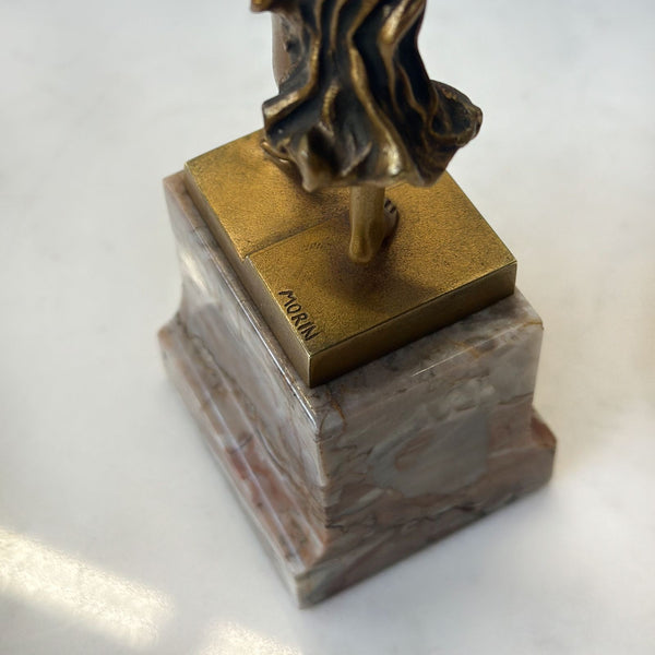 Small "Tänzerin mit Tschinellen" Bronze & Marble Sculpture by Georges Morin