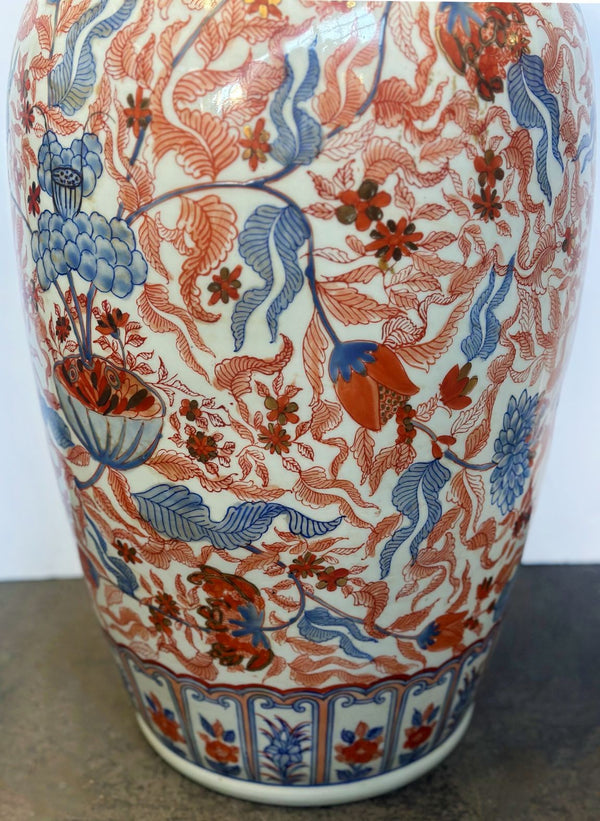 Pair of Large Porcelain Rippled Japanese Imari Vases, c. 1900's