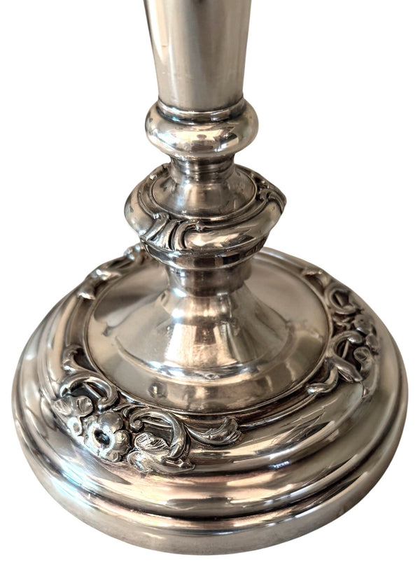 Pair of Silver Candelabras with Floral Detailing, France, Mid-20th Century.