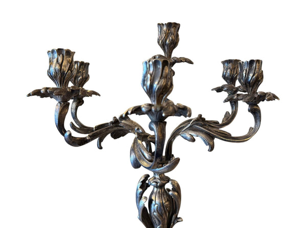 Pair of 19th Century French Silver-Plated Bronze Candelabras