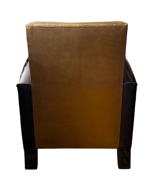 Pair of French Art Deco Gold and Black Leather Club Chairs