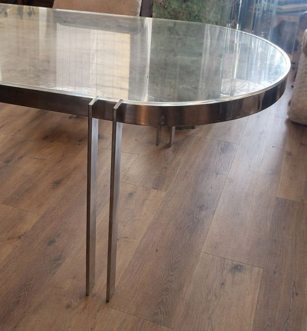 Charles Hollis Jones Lucite and Polished Chrome Oval Dining Table, USA, 1970's.