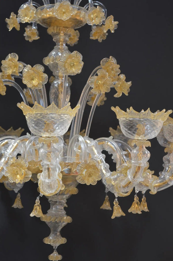Venetian Murano Glass Chandelier with Gold Flecked Floral Details, Italy 21st C.