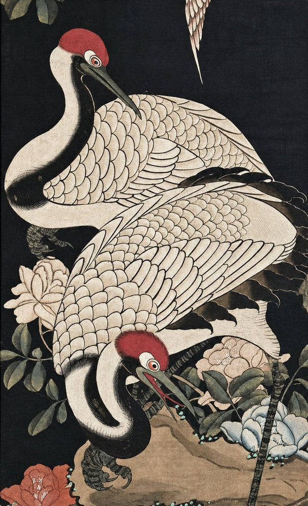 Oversized 19th C. Chinese Handpainted Hundred Birds Paying Homage to the Phoenix