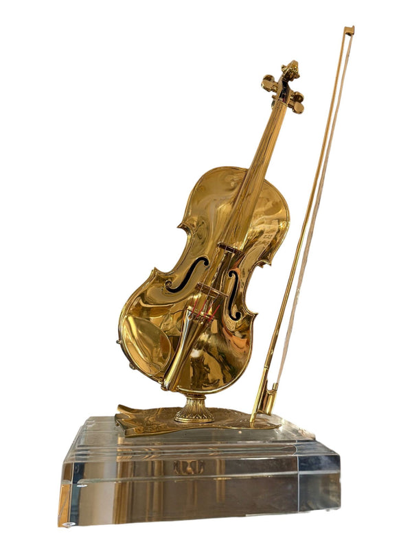 1960's Italian Polished Bronze Violin Sculpture on Acrylic Base.
