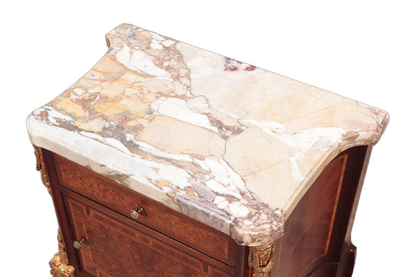 Pair French Bronze-Mounted Marble-Top Nightstands Louis XV Style, Late 19th C.