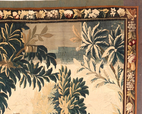 18th Century Flemish Verdure Tapestry of a Man Drinking in the Woods