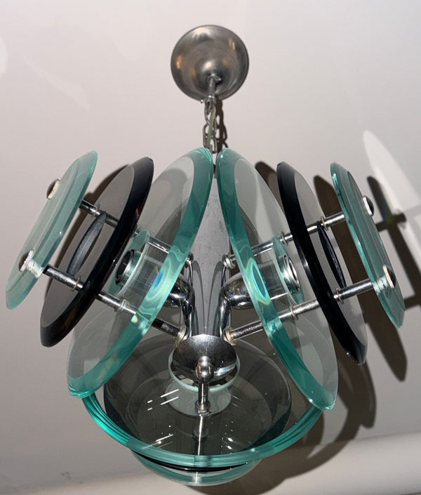 1960's Italian Veca Glass and Chrome Satellite Pendant.