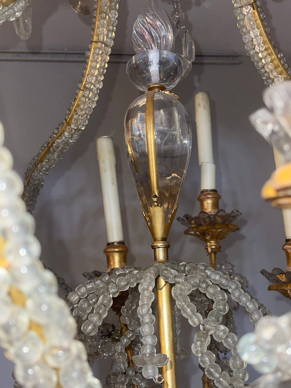 Mid-20th Century French Maison Baguès Crystal and Gilt Iron Chandelier