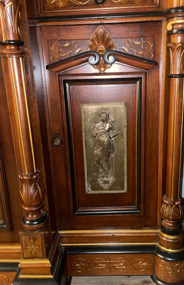 Late 19th C. French Renaissance Revival Cabinet w/ Relief Panels & Marble Tops.