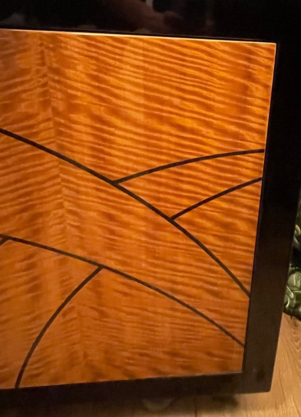 Pace Collection “Boca” Credenza with Birdseye Maple Doors & Black Lacquer Frame