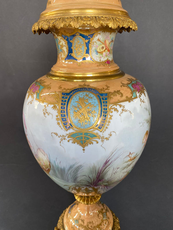 French Sèvres Gilt-Bronze Mounted Porcelain Urn