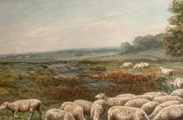 G. A. Hays American Sheep Pasture Landscape Oil Painting, circa 1900.