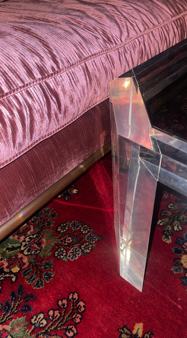 Charles Hollis Jones Square Lucite Coffee Table with Glass Top