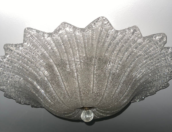 Italian Clear Murano Glass Graniglia Technique Flush Mount, 1980's.