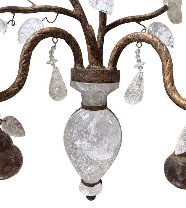 Pair French Baguès Style Rock Crystal, Smoky Quartz & Parrot Sconces, 1980's.